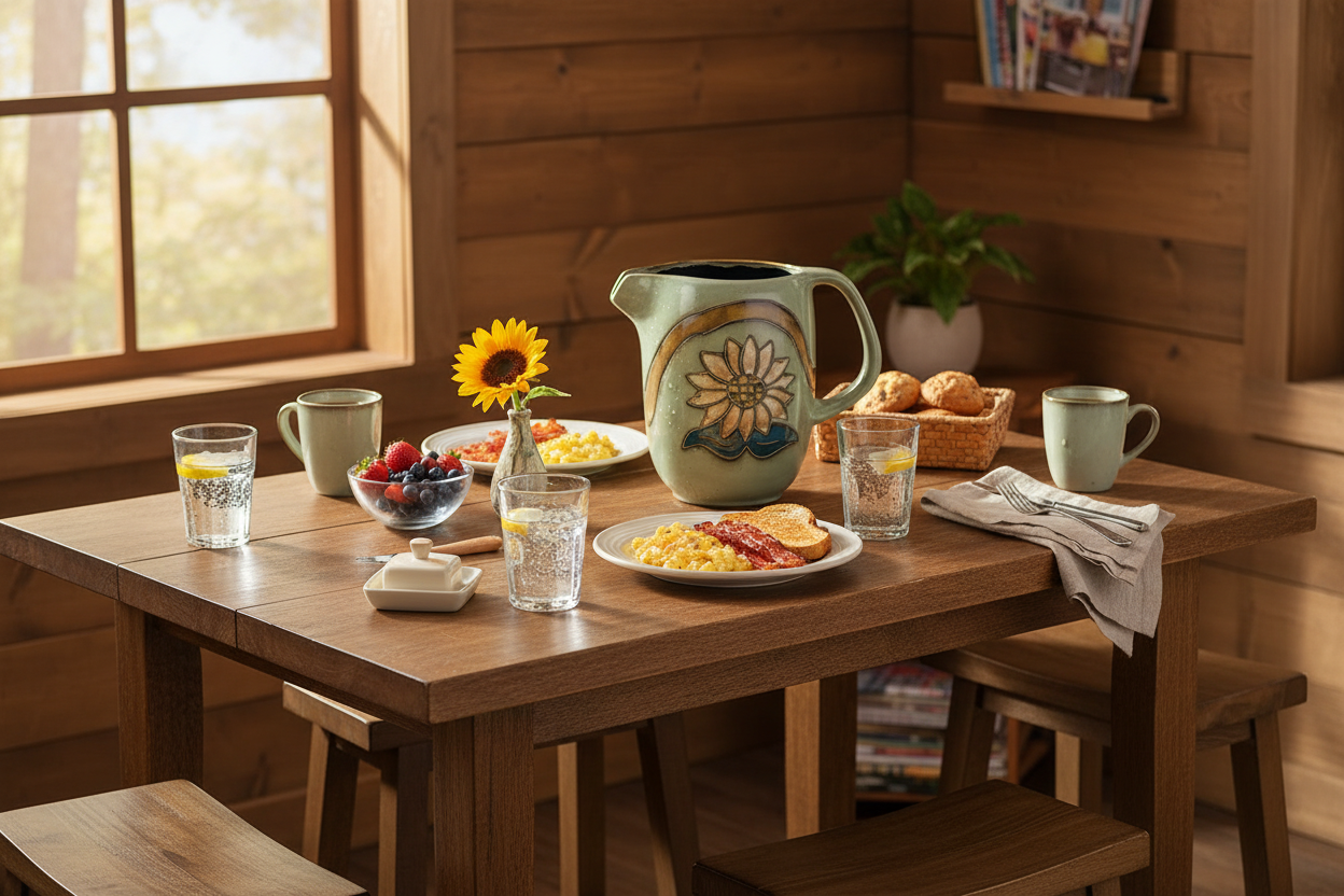 Sunflower Pitcher with Water Glasses