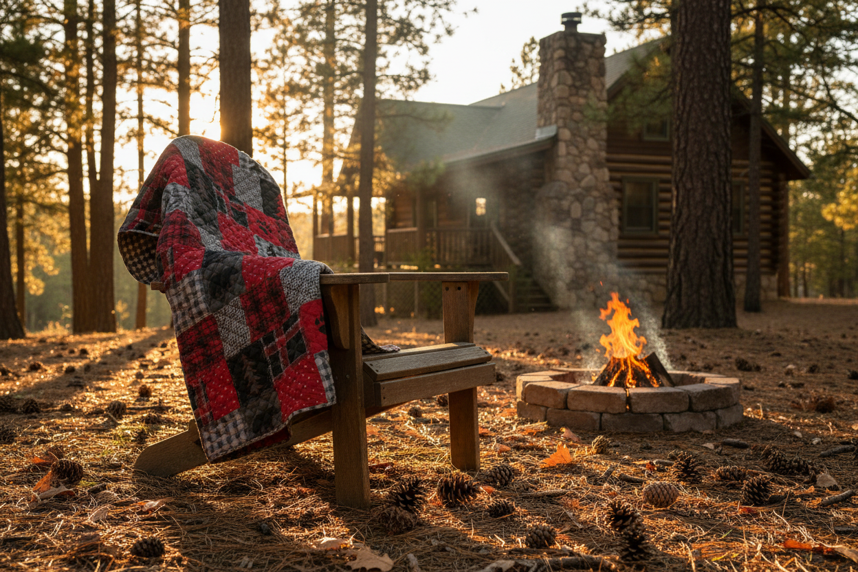Throw on Adirondack chair with natural forest floor