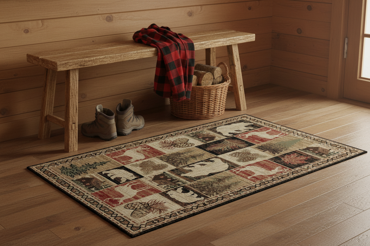 Wilderness rug oriented toward bench